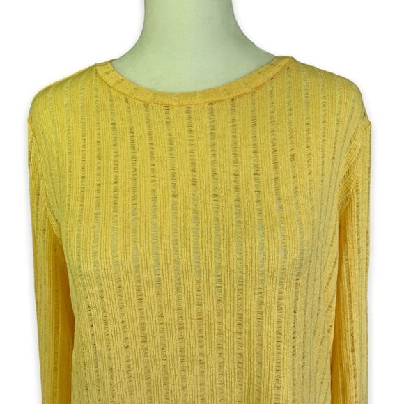 Zara Canary Yellow Open Knit Bell Sleeve Lightweight Sweater | Size Small - Picture 2 of 11